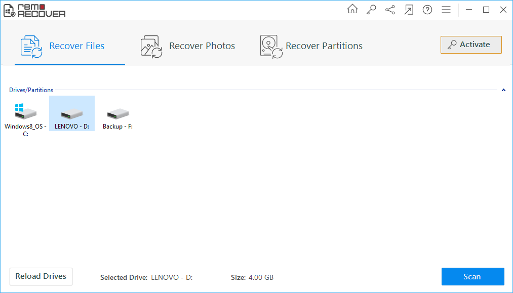 Recover Deleted WMA Files - Main Screen